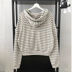 여성용 짧은 후드 재킷 루즈한 긴 소매 편안한 한국 스타일 이스트 게이트 빈티지 캐주얼 스트라이프 레이지 스타일 카디건 탑