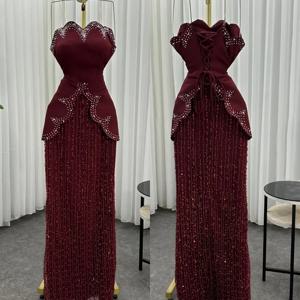 맞춤형 저지 스파클 라인스톤 Strapless 레이스 업 롱 드레스 맞춤형 행사 여성 럭셔리 저녁 우아한 파티 결혼식