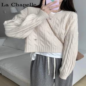 레이지 숏 니트 스웨터 여성용 상의 가을 겨울 신상 이너웨어 면 혼방 편안한 핏 스윗 스타일 라운드넥