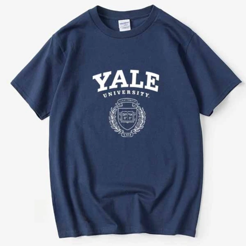 예일 대학 코튼 반팔 티셔츠 여름 남성과 여성 루즈 캐주얼 티 커플 맞춤형 착용 학교 의류