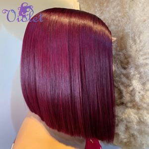 99J 버건디 레이스 프론탈 보브 가발 인모 스트레이트 프리 플러킹 13x4 레이스 프론트 보브 가발 인모 HD 가발 와인 레드 색상