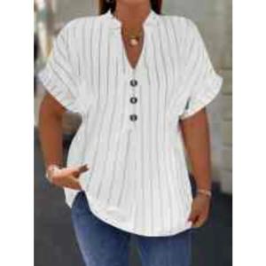 봄 여름 플러스 사이즈 소매 셔츠 브이넥 버튼 배트윙 탑 세로 줄무늬 슬림 핏 여성용 가을 겨울 이너웨어
