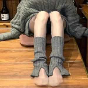 따뜻한 니트 세로 줄무늬 레그 워머 부츠 커버 퓨어 컬러 다용도 인기 중간 길이 양말 라이너 태슬 디테일