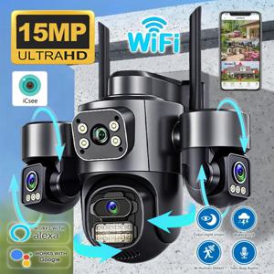 15MP 보안 카메라 iCsee 3-HD 스크린 자동 추적 WiFi IP 카메라야외 CCTV 컬러 나이트 비전 양방향 오디오 감시 카메라