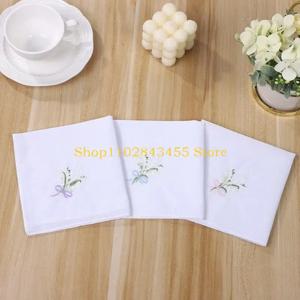 49MC 3pcs 손수건 여성 여행 업무 자수 꽃 Hankie 성인 여행 쇼핑을위한 비즈니스 손수건