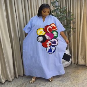 아프리카 플러스 사이즈 여성용 드레스 2025 봄 가을 브이넥 반소매 웨딩 파티 이브닝 크리스마스 롱 드레스 로브 가운