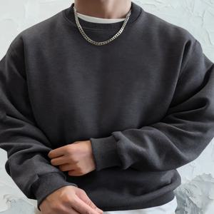 남성용 솔리드 스웨트셔츠 가을 겨울 루즈핏 플리스 소프트 후드티 베이직 크루넥 따뜻한 스포츠웨어 스트릿 캐주얼 남성 의류