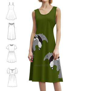 자이언트 앤티이터 엄마와 아기 녹색 한국 스타일 드레스 여성용 우아한 캐주얼 드레스 파티나 일상복 자이언트 앤티이터 엄마