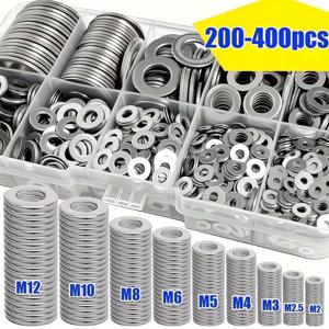 200/400개 스테인레스 스틸 플랫 와셔 세트(M2-M12) – 가정용 DIY, 산업 수리, 주방 장식 및 야외 유지 관리