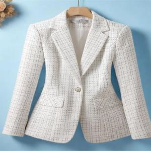 우아한 흰색 정장 재킷 여성의 세련된 디자인 한국 스타일 봄 가을 클린핏 긴 소매 사무복 원버튼