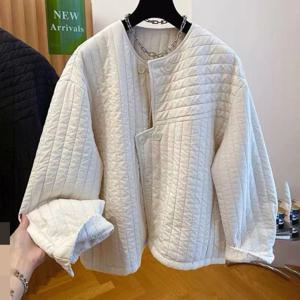 크루넥 라이트 코튼 여성 가을 겨울 2025 신상 캐주얼 언밸런스 플래킷 패딩 재킷 탑