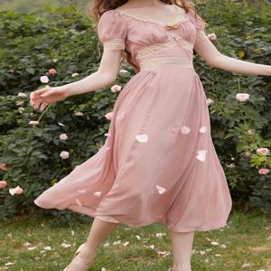 티이하일리 봄 여름 여성 드레스 탈부착 가능한 긴 소매 중간 길이 여성용 XS-XL 빈티지 하이웨이스트 2025 신상 브이넥 레이스