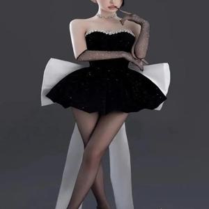 우아한 블랙 생일 파티 드레스 성인 행사용 고급 공주 드레스 섹시한 스트랩리스 숏 스커트 하이웨이스트 지퍼 스타일