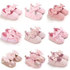 봄과 가을 핑크 리본 부드러운 밑창 아기 여자아이 신발 0-1세 귀여운 공주 아기 신발