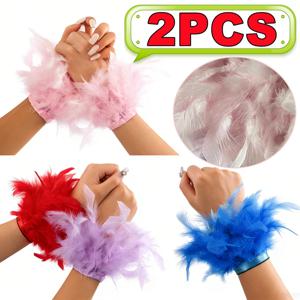 새로운 2/1개 타조 깃털 커프 손목 슬리브 여성용 리얼 퍼 타조 깃털 커프스 스냅 팔찌 새틴 셔츠에 착용하는 우아한 2023년형