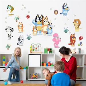 새로운 귀여운 만화 애니메이션 블루이 방 장식 셀프 접착 벽 스티커 애니메이션 블루이 오일 방지 PVC 스티커