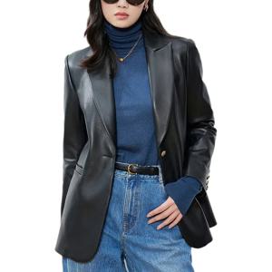 시크 클래식 여성용 천연 가죽 블레이저 재킷 2026 신상 패션 싱글 버튼 라펠 슬림핏 여성 캐주얼 수트 재킷