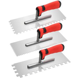 3개입 헤비듀티 스테인리스 타일 노치 트로웰 키트 4mm, 8mm, 12mm, 그라우트 및 접착제용 사각 노치, 타일 설치용