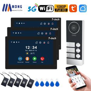 5G 와이파이 비디오 인터콤 투야 스마트 비디오 도어폰 7인치 터치 모니터 HD 1080P 무선 도어벨 카메라 2,3,4 아파트용