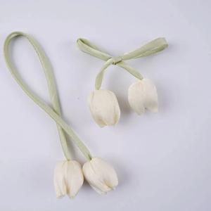 달콤하고 귀여운 튤립 리본 꽃 케이크 장식 수제 DIY 헤어밴드 베개 가방 의류 패치 장식 3D 꽃 의류 액세서리