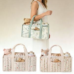 기저귀 정리함, 스타일리시한 유아용품 보관 바구니, 베이비 샤워 선물, 신생아 필수품, 플로럴 베이지