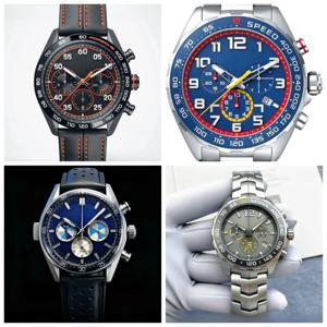 43mm 904L 스테인레스 스틸 남성용 럭셔리 시계 쿼츠 크로노그래프 vk63 블랙 블루 가죽 세라믹 스포츠 손목시계