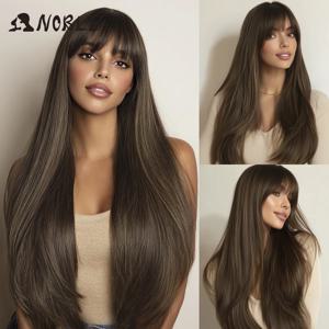 고귀한 핑크색 앞머리 있는 합성 가발, 긴 스트레이트 옴브레 가발, 여성용 컬러 가발, 코스프레 가발, 흑인 여성용 가발