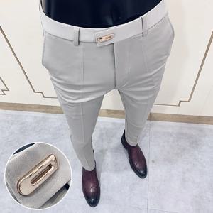용수철 남성용 한국 슬림핏 발목 길이 바지, 캐주얼 스트리트웨어, 하이 퀄리티 블랙 그레이 카키 원피스 세트 바지, 2025