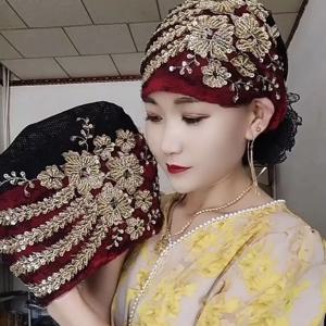 반짝이 다이아몬드 자수 레이스 터번 모자 여성용 이슬람 Headscarf 머리 랩 모자 여성 일일 비니 헤어 커버 모자