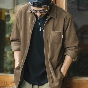 Maden 남성 셔츠 캐주얼 코듀로이 긴 소매 셔츠 슬림 피트 오버코트 봄 양털 재킷 남성 의류 레트로 패션 블라우스