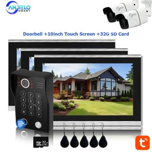 ANJIELO 지문 5in1 잠금 해제 초인종 비디오 인터콤 터치 스크린 비디오 도어폰 1080P Tuya 보안 보호 3 모니터
