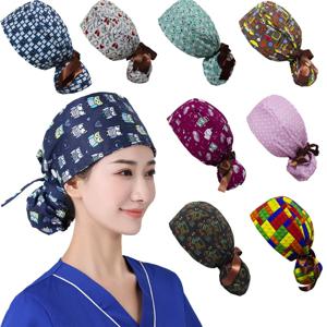 작업 헤드 기어 모자 간호사 모자 Bandanna 인쇄 나비 모자 부드러운 통기성 외과 모자 모자를 쓰고 있죠 병원 액세서리