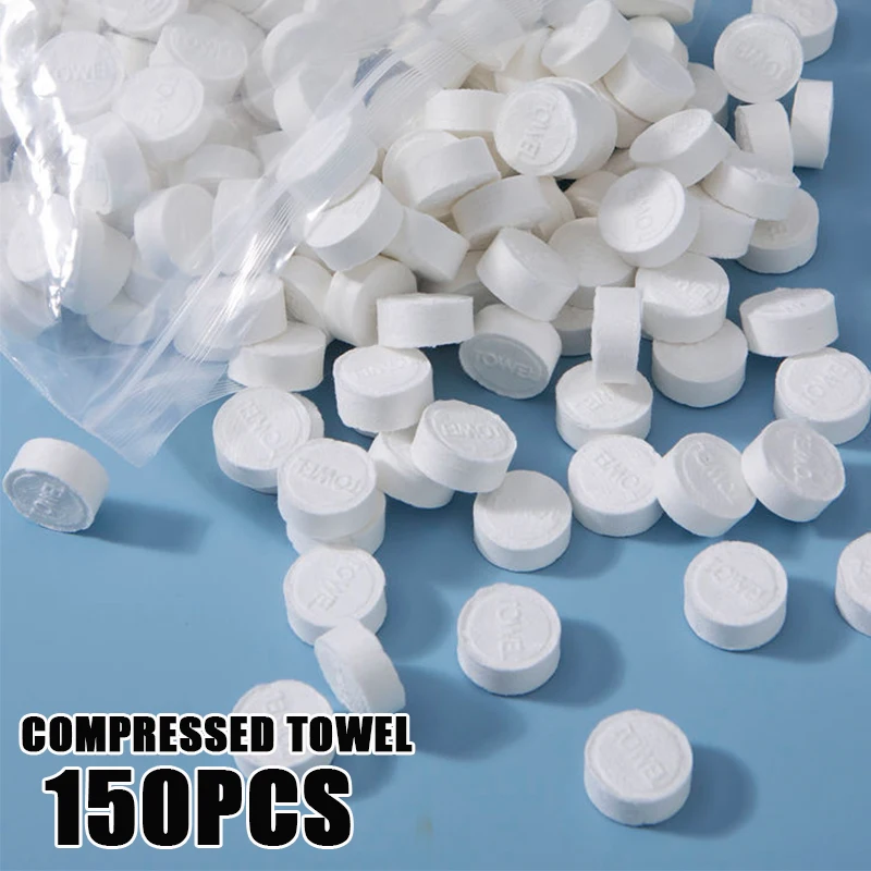 150pcs 압축 핸드 와이프 타월 부직포 메이크업 물티슈 휴대용 압축 타월 일회용 얼굴 청소 소프트