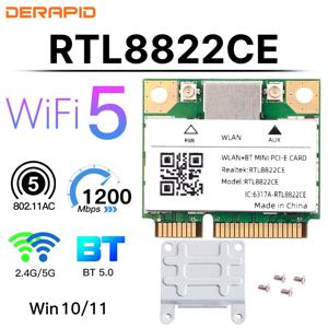 듀얼 밴드 미니 Pcie RTL8822CE 1200Mbps WiFi 카드 Bluetooth 5.0 무선 어댑터 Win10/11 용 802.11ac WIFI 동글 더 나은 7260HMW