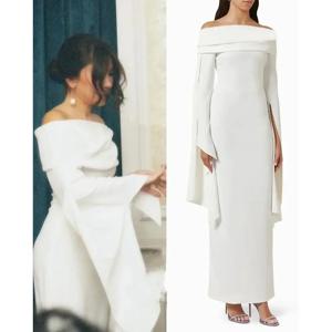 맞춤 제작 우아한 오프숄더 이브닝 드레스 여성용 컬럼 이브닝 가운 맥시 롱 슬리브 시스 정장 파티 드레스 2025