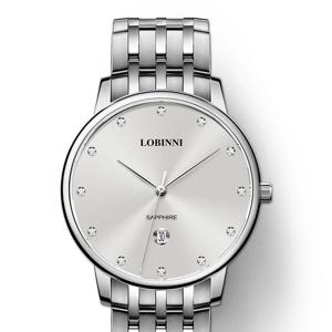 LOBINNI 커플 원피스 방수 스틸 스트랩, 자동 날짜 비즈니스 초박형 쿼츠 손목 시계