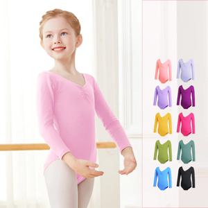 여아 발레 레오타드 표준 댄스 바디수트 청소년 긴 소매 체조 레오타드 부드러운 면 안감 댄스 의상