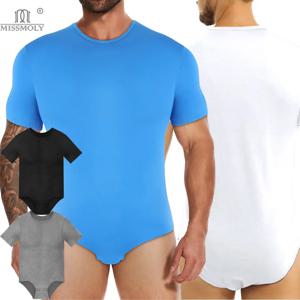 남성용 반팔 바디 수트, 프레스 단추 가랑이 보정속옷 잠옷, 크루넥 레오타드 언더셔츠, 데일리 스키니 통기성 점프수트