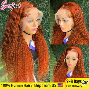 250% 360 풀 레이스 진저 오렌지 가발, 13x6 HD 레이스 정면 가발, 13x4 전면 딥 웨이브 곱슬 레미 인모 접착제 없음