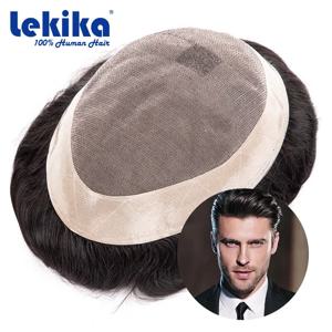 Toupee 모노 남성 남성 가발 인간의 머리카락 130% 밀도 내구성 남성 헤어 보철물 Toupee 남성 6 