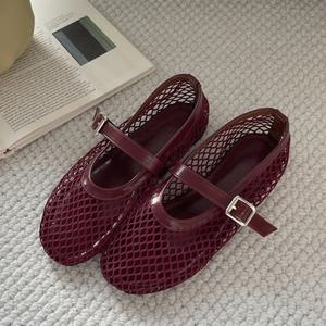 Eilyken 여름 디자이너 아늑한 메쉬 힐 여성 플랫 슈즈 패션 라운드 발가락 버클 스트랩 캐주얼 야외 드레스 샌들