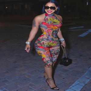 Kliou Cleavage Halter 여성 Playsuits 패션 레오파드 프린트 레이스 업 오프 숄더 백리스 슬림 Rompers 여성 트렌드 Clubwear