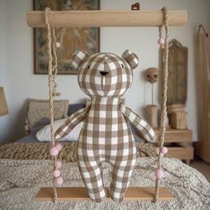 그리드 베어 운반 스트랩 작은 토끼 인형, 편안한 면 및 대마 직물, 편안한 인형, 토끼 년 생일 선물