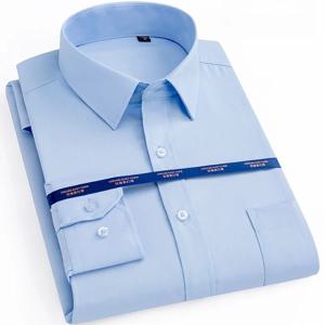 새로운 남성 정장 셔츠 긴팔 오피스 단색 구김 방지 패션 비즈니스 포켓 화이트 블루 소셜 포켓 셔츠 6XL 7XL
