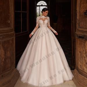 화려한 여성 웨딩 드레스 a 라인 우아한 긴 소매 공주 신부 가운 공식 비치 파티 свадебное платье 맞춤형