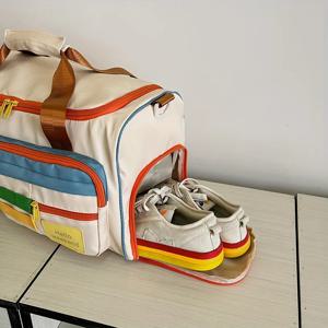 다채로운 복고풍 여행 가방, 어깨끈이 있는 대용량 더플백, 스포츠 체육관 기내 반입, 멀티 포켓 캐주얼 주말 수하물