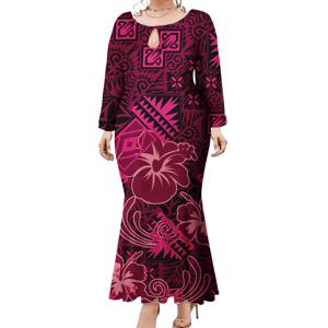 고품질 캐주얼 오프숄더 프린트 머메이드 드레스 플러스 사이즈 하와이안 비치 여름 롱 여성 사모아 드레스