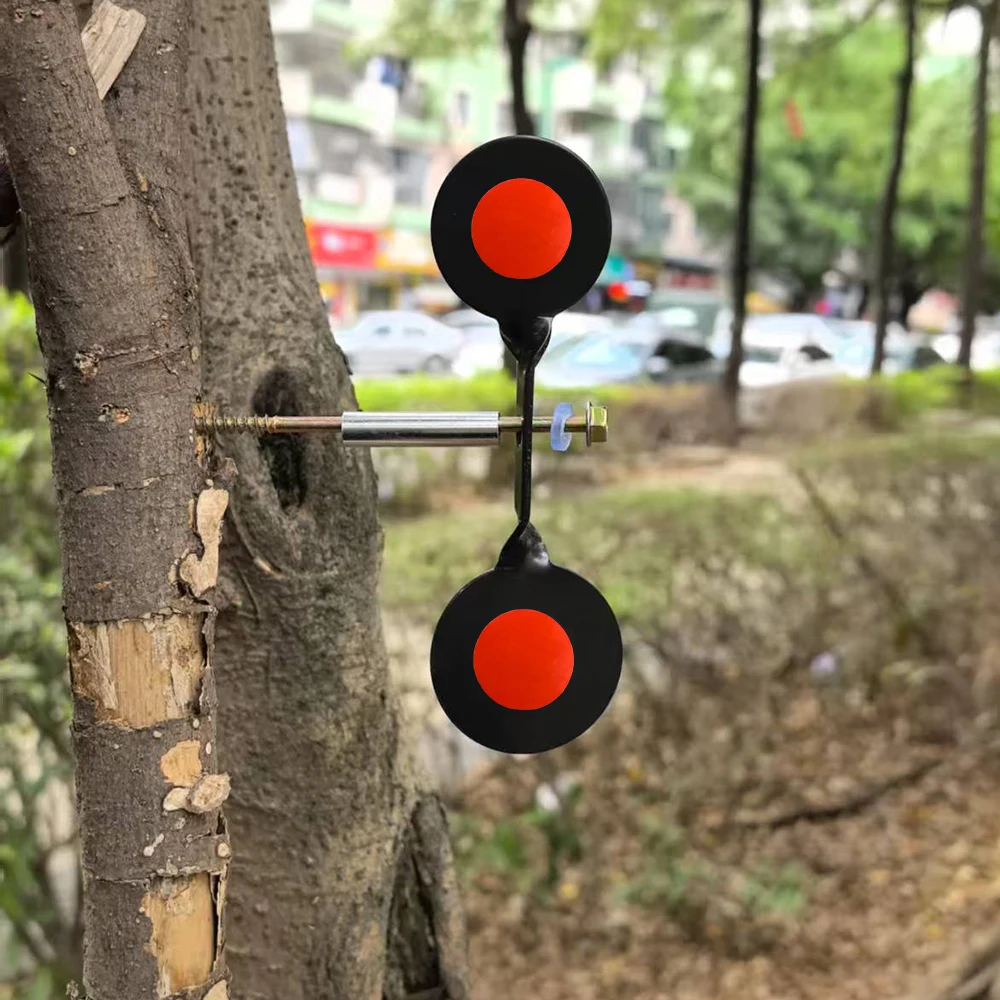 두꺼운 3mm 실내 및 실외 새총 사격 연습 양방향 원형 표적 360도 회전 강철 사격 표적