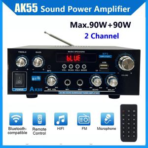 AK55 증폭기 가정용 자동차 가라오케 용 블루투스 호환 음악 증폭기 2 채널 HiFi 스테레오 앰프 FM USB 원격 제어 오디오