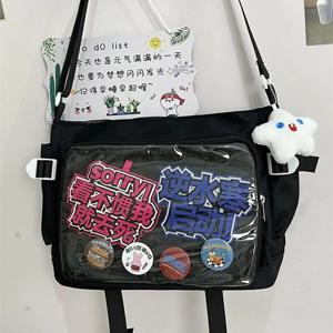 일본 귀여운 투명 캔버스 Itabag Y2K 하라주쿠 학교 가방 십대 소녀 DIY 배지 디스플레이 크로스 바디 백 Preppy 핸드백
